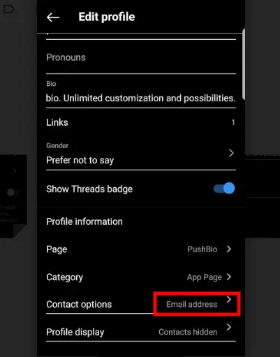 How to add email to Instagram bio