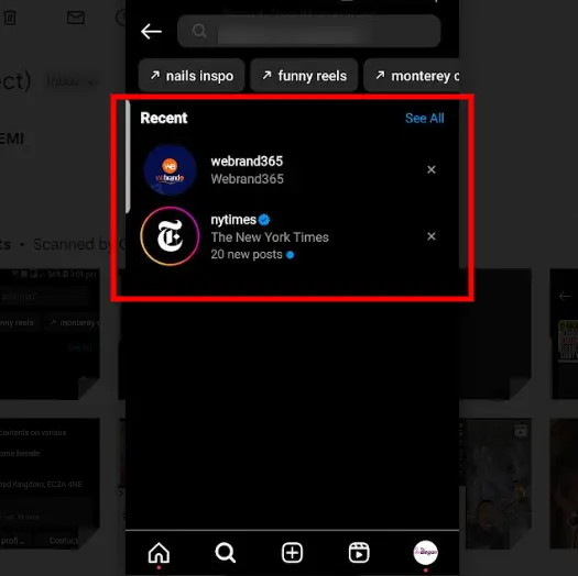Instagram Recent Searches