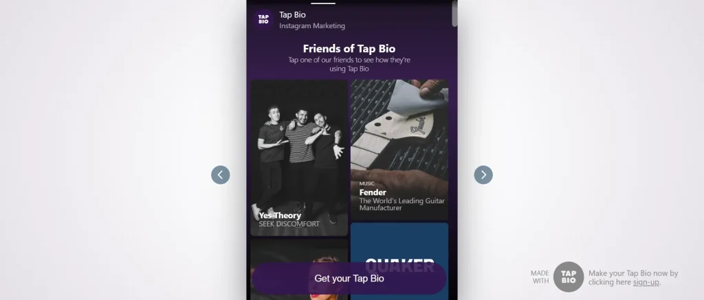 Instagram bio link generator: Tap Bio