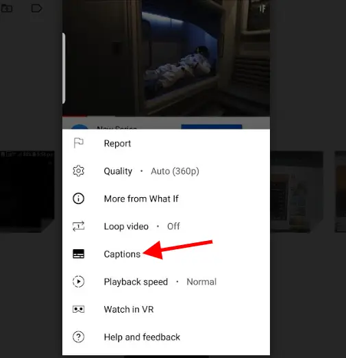 click on captions from the menu displayed