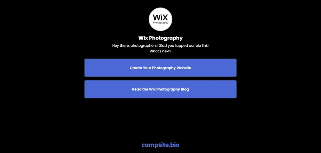 Instagram link in bio examples: Wix photography