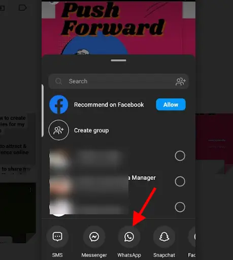 click on the WhatsApp option from the list displayed