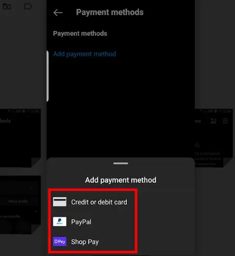 Instagram payment options