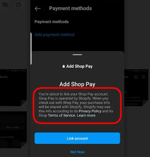 Instagram Payment via Shop Pay