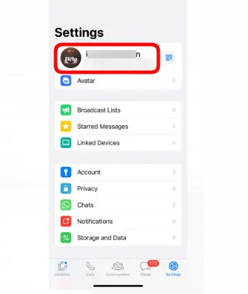 WhatsApp profile on iOS