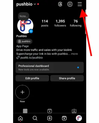 From your Instagram profile, tap on "Hamburger" icon in the top right corner of the screen