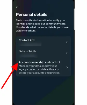 Next, click on "Account ownership and control"