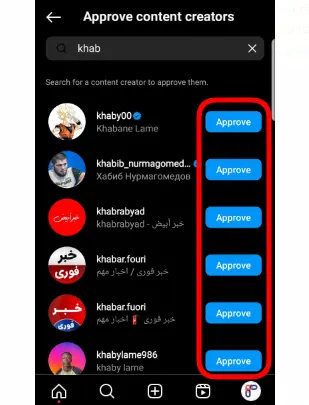 You can also search for specific creators and tap "Approve" next to their names