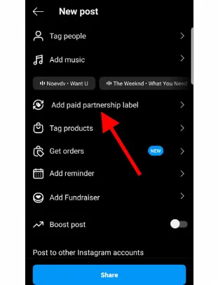 Click on "Add Paid Partnership Label."