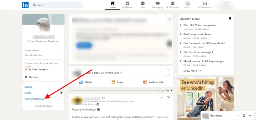 How to follow hashtags on LinkedIn
