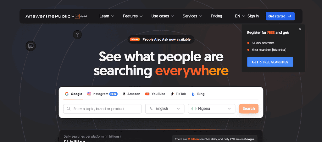 free tools for Social Listening: AnswerThePublic