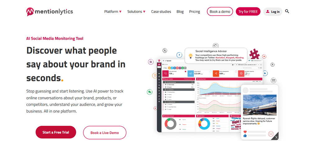 free tools for Social Listening: Mentionlytics
