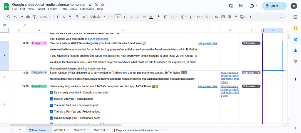 Best free content calendar examples: Google sheets