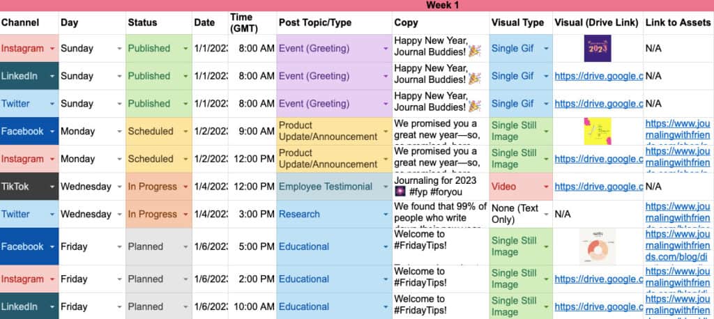 Best free content calendar examples" Semrush