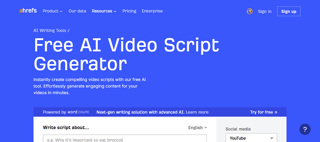 Best AI Script Generator: Ahrefs
