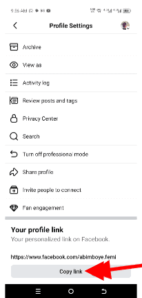 Find your Facebook URL on the mobile app