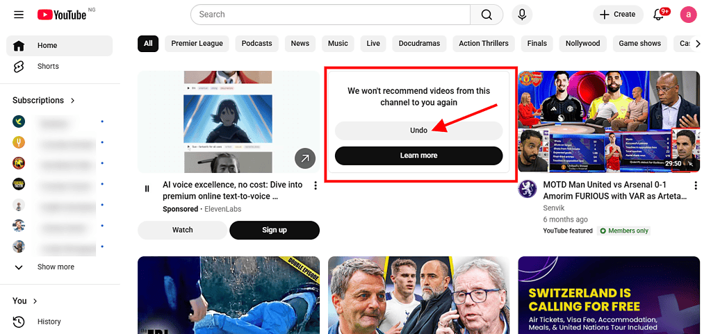 How to block a YouTube channel using "Don't Recommend Channel"