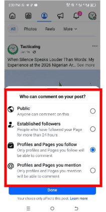 Turn off comments on a Facebook page post