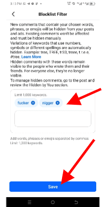 Use keyword filters to restrict comments